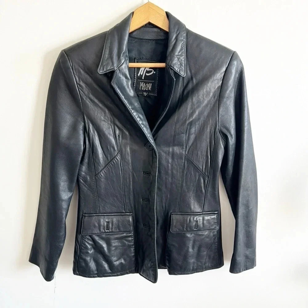 Vintage 90s Ms Maxima black short leather jacket size small